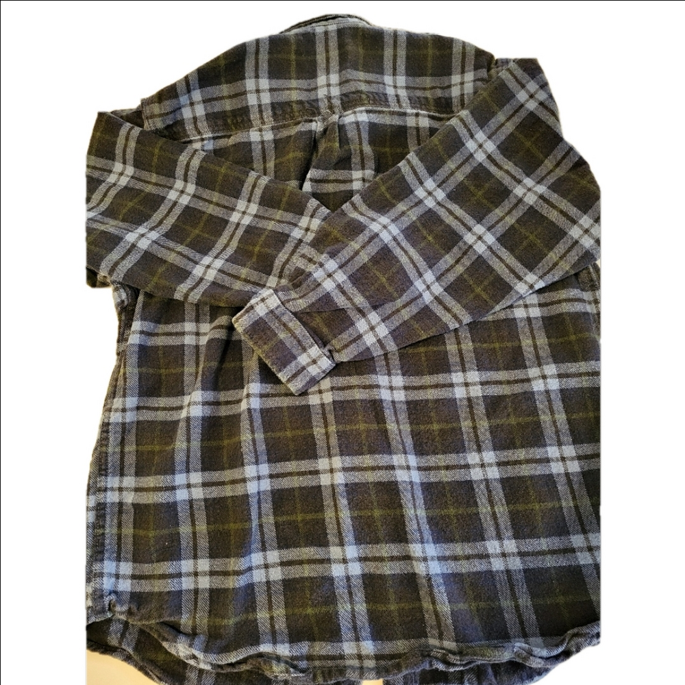 Men's Blue and Black Casual Button Down Flannel Shirt, Size Large - Picture 2 of 10
